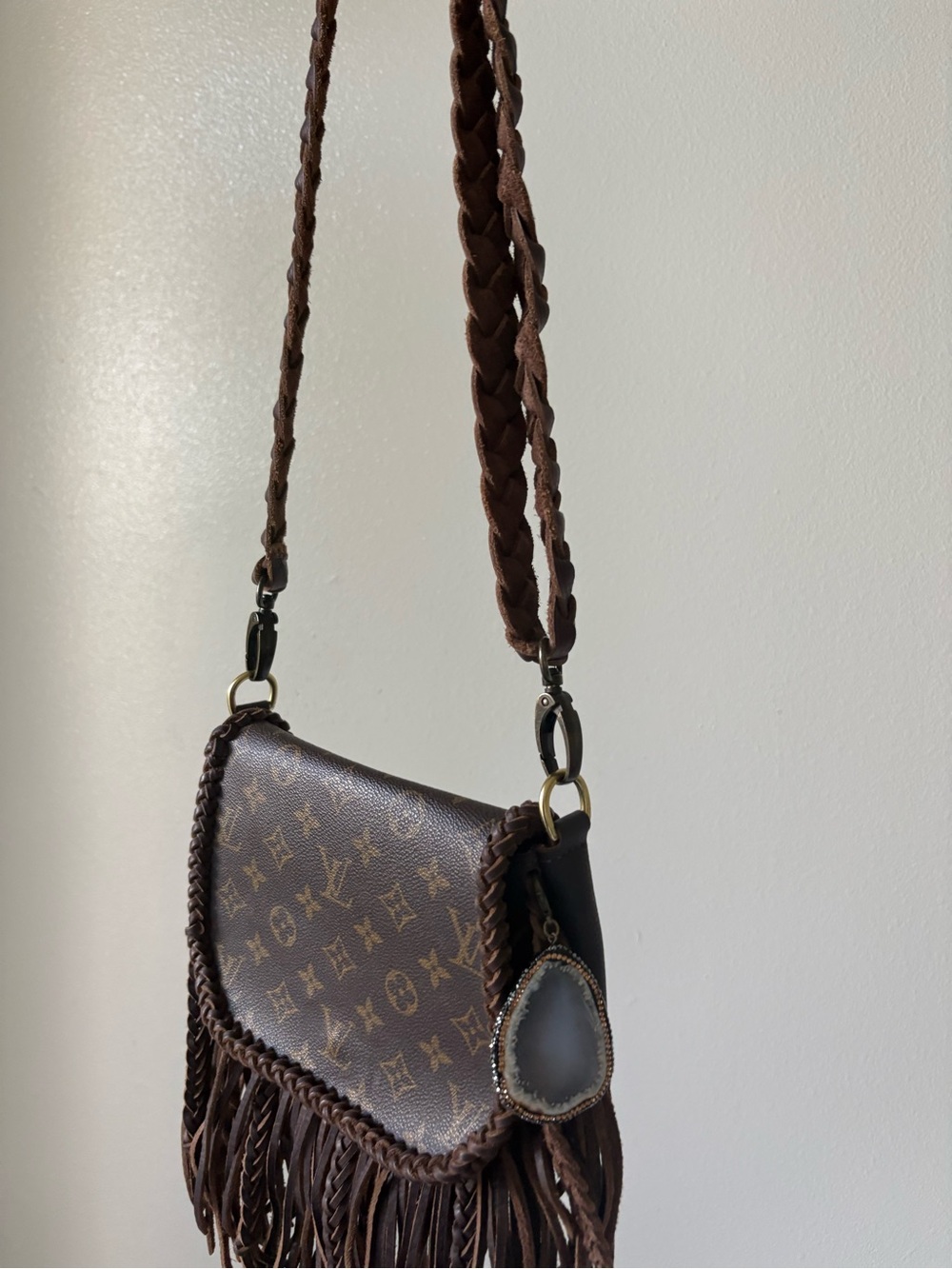 Upcycled Louis Vuitton Monogram Fringe Crossbody Boho Western Bag + Card Holder